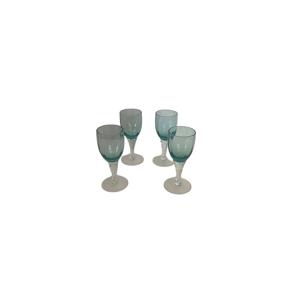 VTG Empoli Italian Teal Blue Twisted Stem Cordial Glasses Set of 4 MCM Barware
